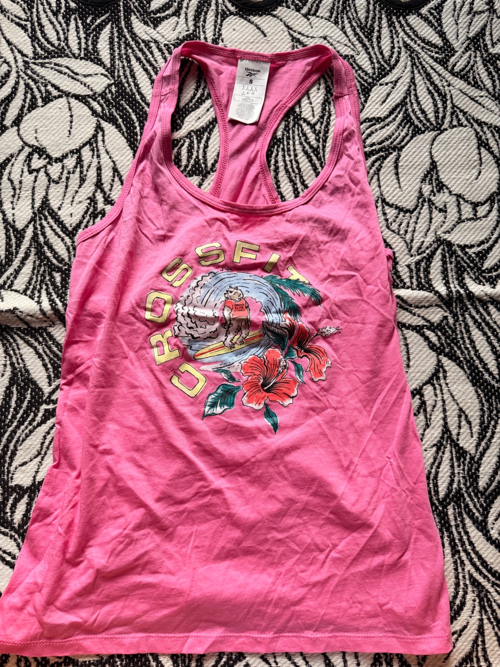 adidas Pink Graphic Racerback Tank Top with Surf Floral Print